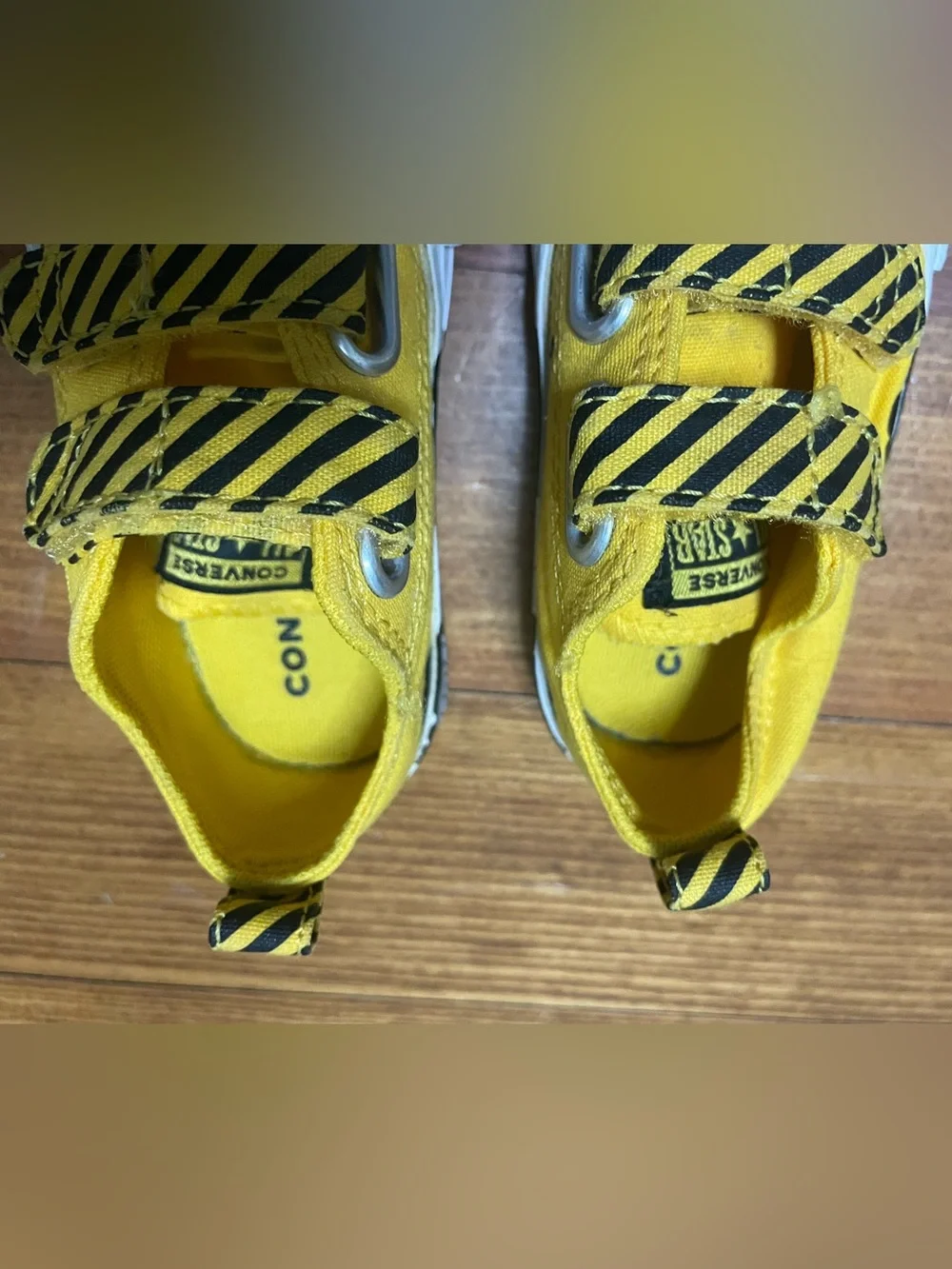 Converse Toddler Yellow Construction Truck Sneakers with Black Striped Velcro 5